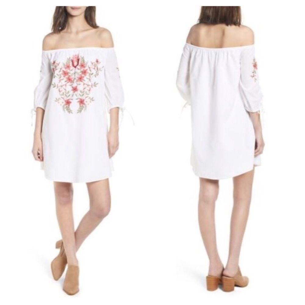 Hinge Embroidered Off the Shoulder Dress Size Sm